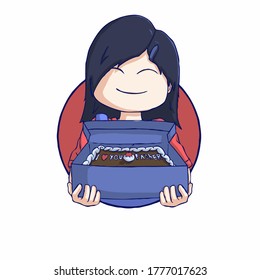 illustration of the girl who is giving cake to his father and congratulates happy birthday artwork