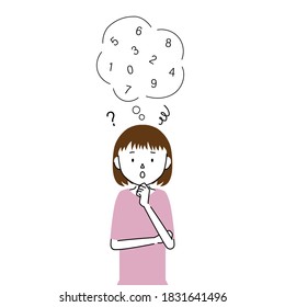 Illustration of a girl who is having trouble remembering her password(pin code, pass code)