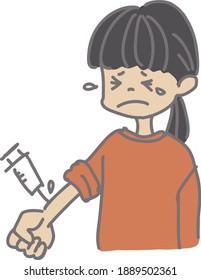 Illustration of a girl who hurts an injection