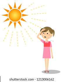 Illustration of a girl who is likely to become a heat stroke.