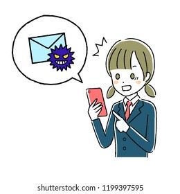 Illustration of a girl who operates a smart phone