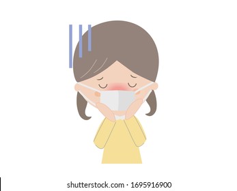 It is an illustration of a girl who seems to be sick with heat.