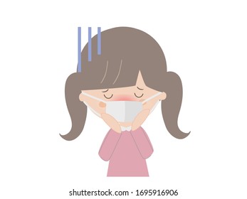 It is an illustration of a girl who seems to be sick with heat.