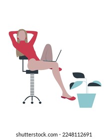 
Illustration of a girl who sits on a chair on a white background