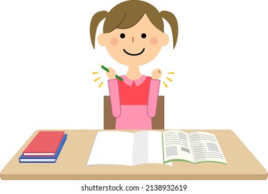 It is an illustration of a girl who works hard to study.