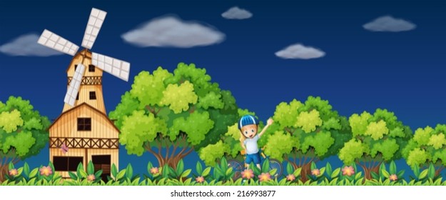 Illustration eines Mädchens und einer Windmühle