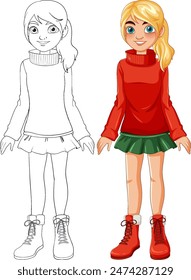 Illustration of a girl in winter clothes