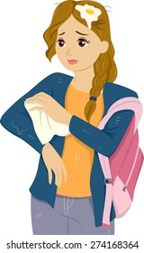 Illustration of a Girl Wiping off Water from her Clothes