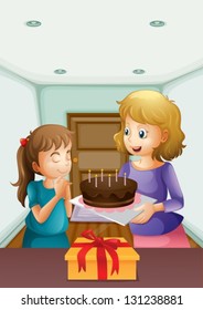 Illustration of a girl wishing before blowing her birthday cake