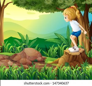 Illustration of a girl in the woods