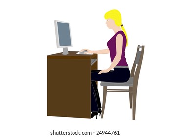 Illustration of the girl working behind a computer