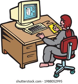 illustration of a girl working on computer