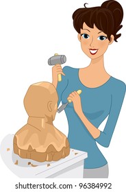 Illustration of a Girl Working on a Sculpture