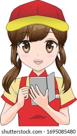 Illustration of a girl working at a restaurant.