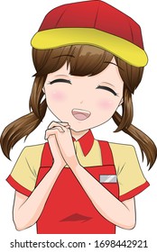 Illustration of a girl working at a restaurant.