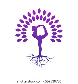 Illustration of a girl in a yoga pose looking like a tree with roots