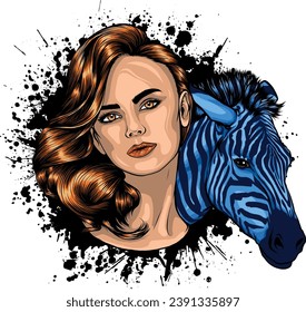 illustration of girl and zebra head