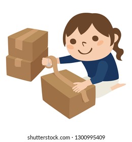 Illustration of a girl.A girl preparing to move.