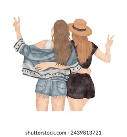 Illustration of girlfriends showing a peace sign