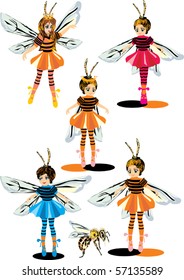 illustration with girls in bee costumes