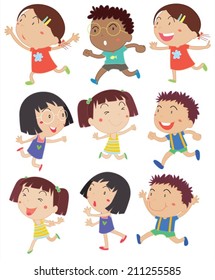 Illustration of girls and boys running