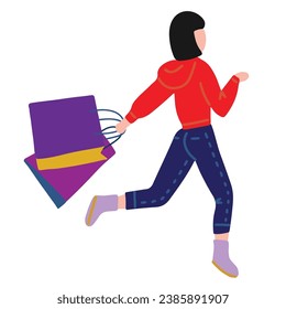 Illustration of Girls Carrying Shopping Bags Running to the Right Side of the Drawing
