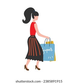 Illustration of Girls Carrying Shopping Bags Running to the Right Side of the Drawing
