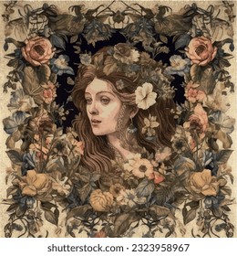 Illustration of a girl's cartoon painting with flowers
