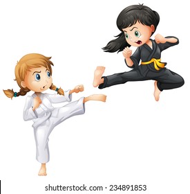 Illustration of girls doing karate