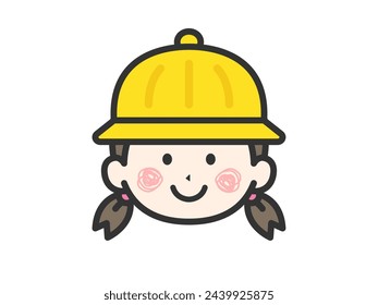 Ilustración del icono de la cara de una niña (dibujo de línea de color) usando un sombrero de jardín de infantes.