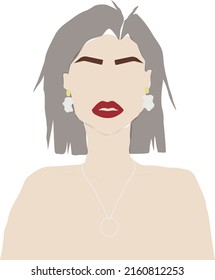 Illustration of a girl's face with red lips, print for clothes, shopper