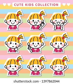 Illustration of a girl's facial expression collection.