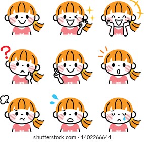 Illustration of a girl's facial expression collection. - Shutterstock ID 1402266644