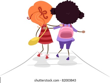 Illustration of Girls Going to School Together