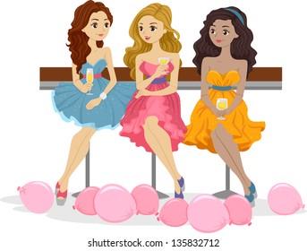 Illustration of Girls having Drinks at a Prom