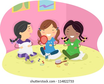 Illustration of Girls Having a Slumber Party