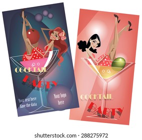 illustration with a girls in the martini glasses