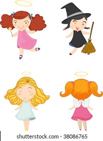 illustration of girls on white