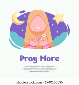 illustration of girls praying more during the month of Ramadan