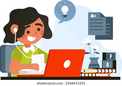 Illustration of girls are studying vector design school theme with a flat and colorful design blend