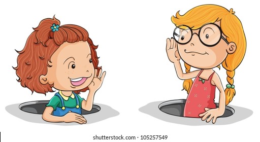 illustration of a girls talking on a white background