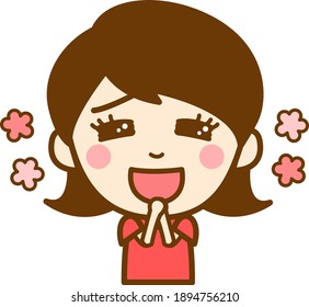 Illustration of a girl's upper body happy while sprinkling flowers