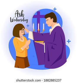 Illustration of giving ashes on the forehead at the ash Wednesday religious ceremony