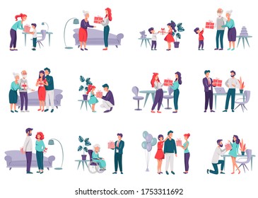 Illustration of a Giving a Gift big set in different background