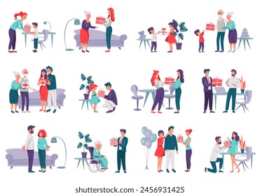 Illustration of a Giving a Gift big set in different background
