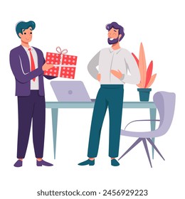 Illustration of a Giving a Gift boss and employee two men in different background