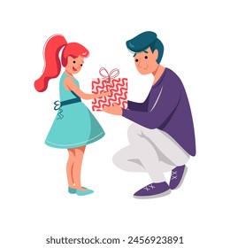 Illustration of a Giving a Gift father and daughter in white background