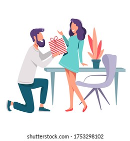 Illustration of a Giving a Gift of man and woman, Wife and husband in different background