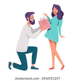 Illustration of a Giving a Gift of man and woman, Wife and husband in white background