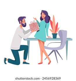 Illustration of a Giving a Gift of man and woman, Wife and husband in different background